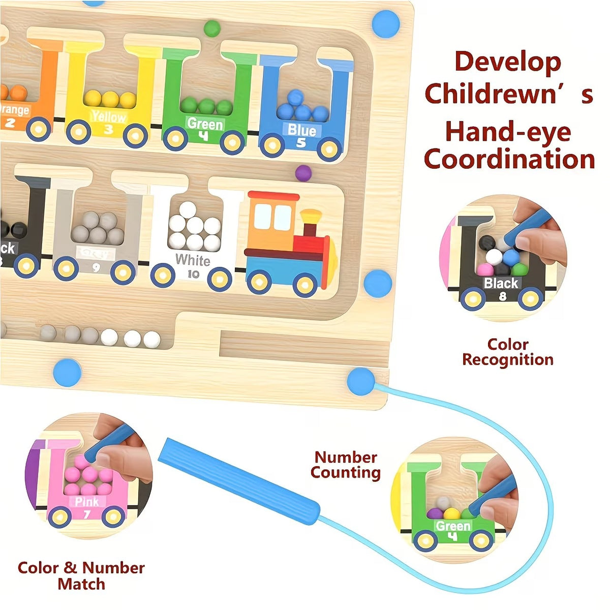 magnetic color number maze small wooden train magnetic maze
